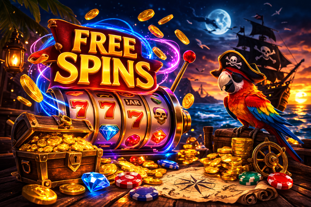 Skyhills Casino Free Spins UK banner featuring slot machine 777, Big Ben skyline, Union Jack flag, gold coins, and claim spins button in landscape format